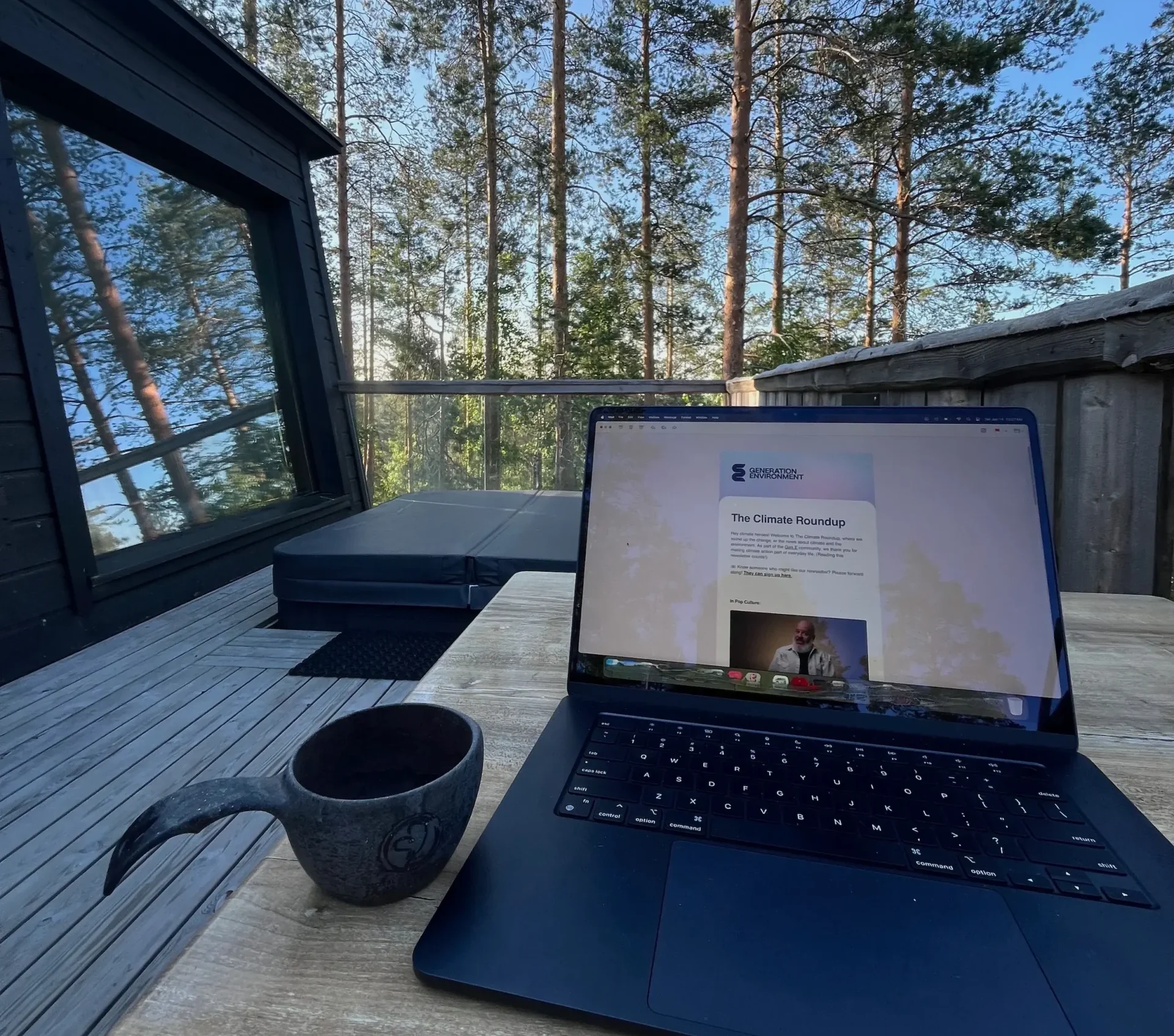 Reading a Gen E newsletter in Finland