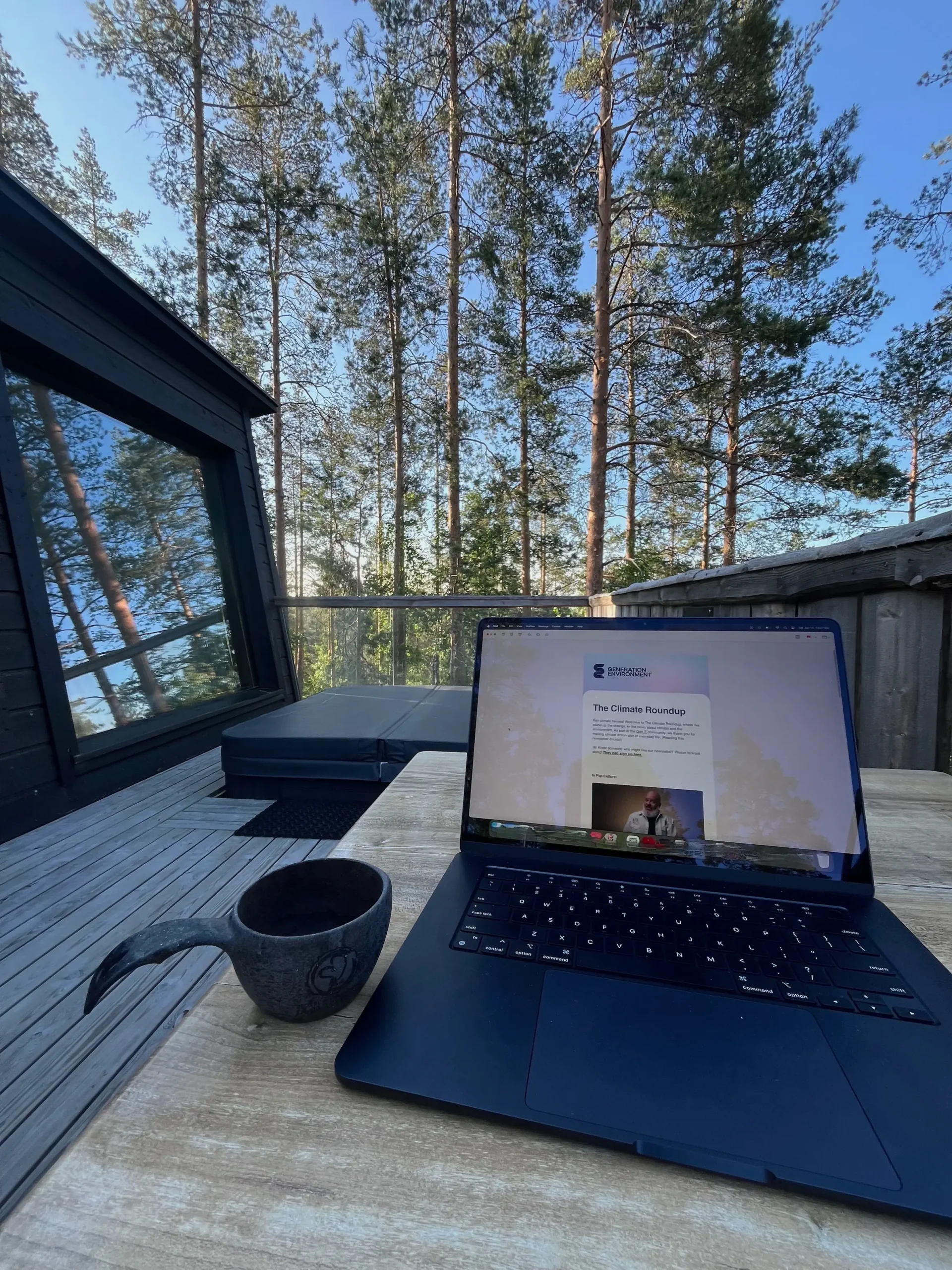 Reading a Gen E newsletter in Finland
